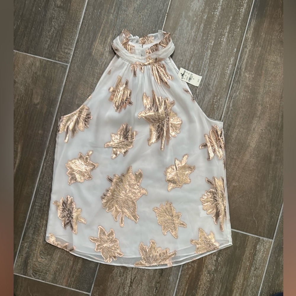 Express Bronze and white Embellished High Low Tank Top